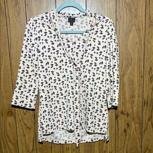 Worthington Pink and Black Tie Front Blouse